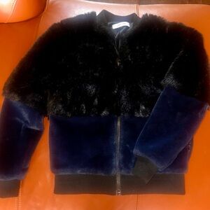 Beautiful John + Jenn faux fur black and blue zipper jacket